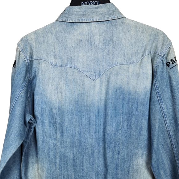 Rock & Roll Cowgirl Panhandle NWT Denim Pearl Snap Western Shirt Women's Medium - Picture 5 of 13